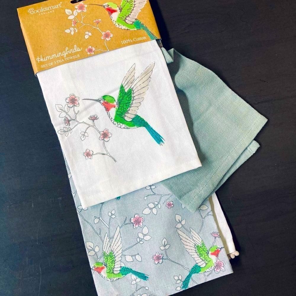 Hummingbird English Kitchen Tea Towels Dish Towels Set